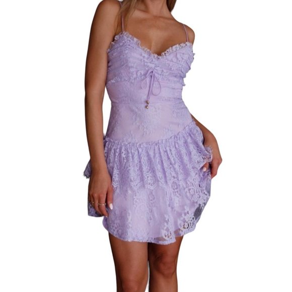 Angel Biba Dresses & Skirts - Angel Biba Sleeveless Tiered Shimmer Lace Mini Dress Purple Size Small NWT